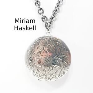 Miriam Haskell Photo Locket Necklace, Signed MIRIAM HASKELL, 1950s Vintage